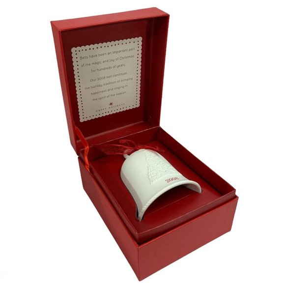Hallmark Other - Hallmark 2008 CHRISTMAS BELL Ornament Porcelain Dated  White Red Ribbon in Box